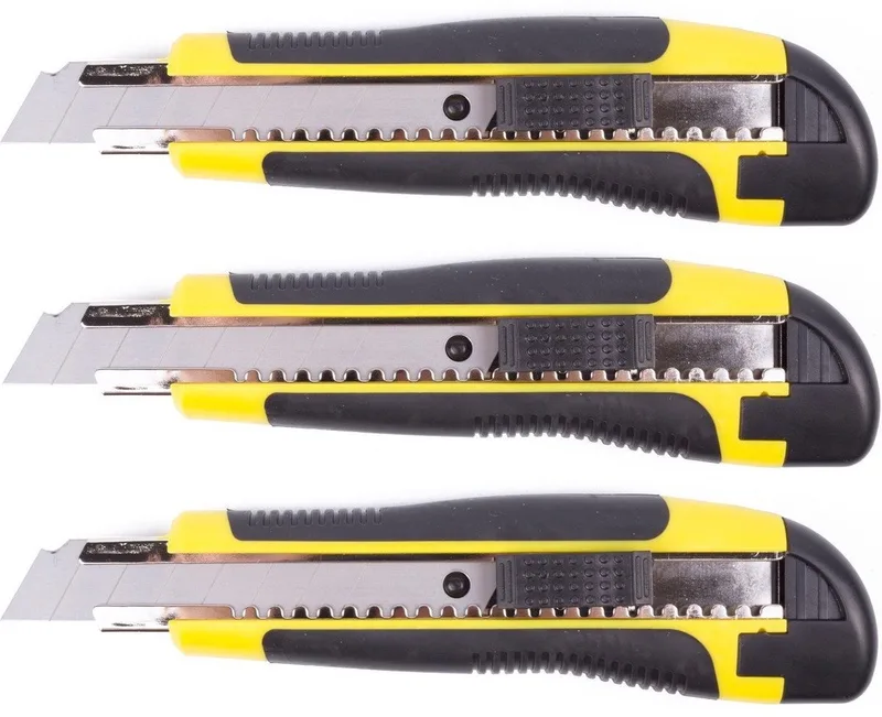 Afbreekmes - 3x - profi - snijmes - werkmes - 18 mm by Benson, Yellow – product image