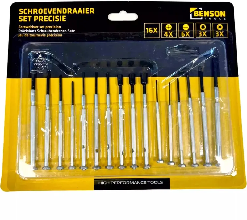 Benson 16-delige precisie schroevendraaierset - veelzijdig - voor fijn werk - ideaal voor elektronica by Benson, Silver – product image