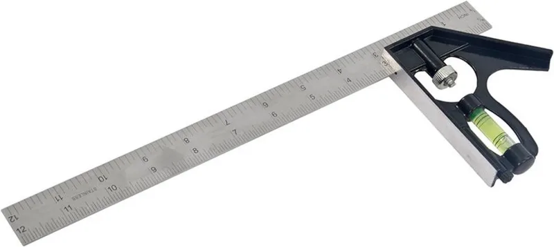 Combinatie winkelhaak - 45 en 90 graden - 300 mm - gehard staal - gietaluminium handvat van Benson, Grijs – productafbeelding