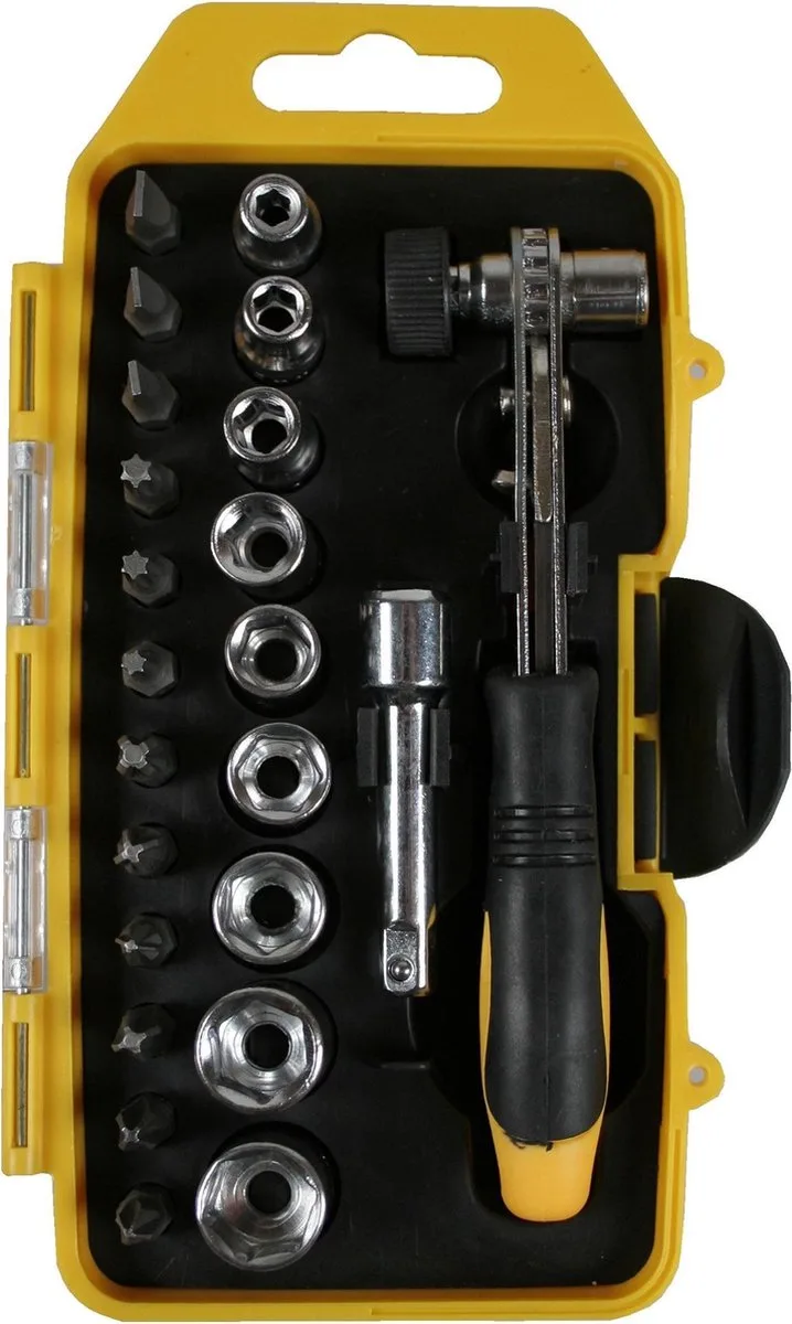 Compacte doppenset met ratel - 23-delig - Inclusief opbergbox van Benson – productafbeelding
