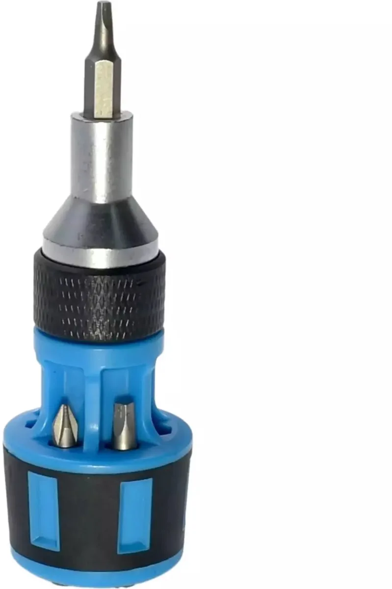 Compacte ratelschroevendraaier met 6 bits en opbergfunctie - veelzijdig en ergonomisch ontwerp van Benson, Blauw – productafbeelding
