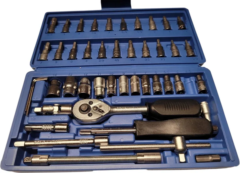 Complete Doppenset 46-delig 1/4 inch – Duurzaam Satin, Perfect voor Elke Klus fra Benson, Blå – produktbillede