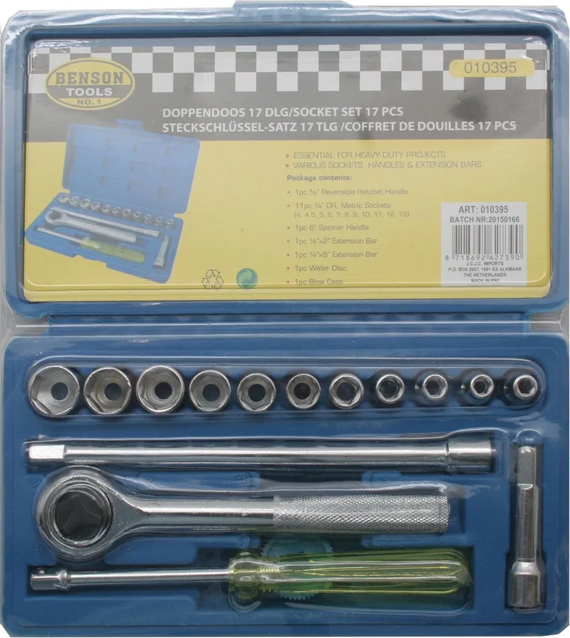 Doppendoos met Ratel Set - 17 delig van Benson, Blauw zilver – productafbeelding