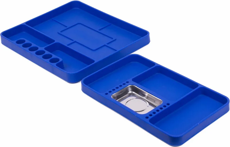 Gereedschapsbak - siliconen - 2-delig - antislip - met magnetisch bakje van Benson, Blauw – productafbeelding