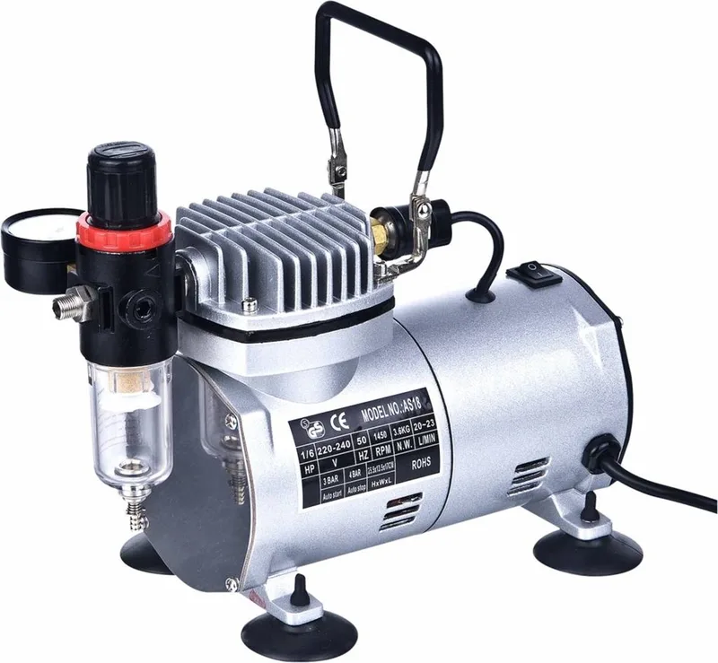 Hofftech Airbrush Compressor Mini - Olievrij en Geluidsarm van Benson, Grijs – productafbeelding
