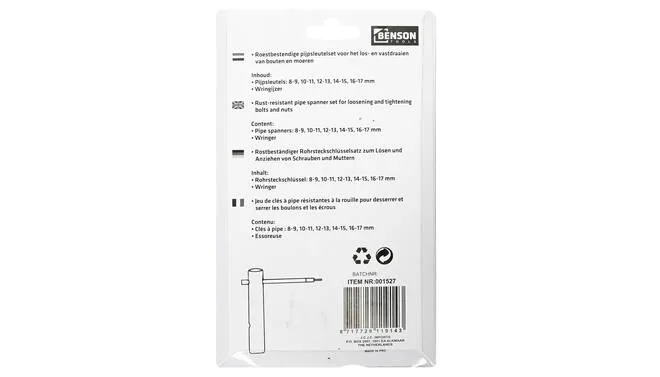 Pijpsleutel set - Verzinkt staal - 8 t/m 17 mm - 5-delig - Inclusief wringijzer de Benson, Blanc – image du produit 4 sur 4