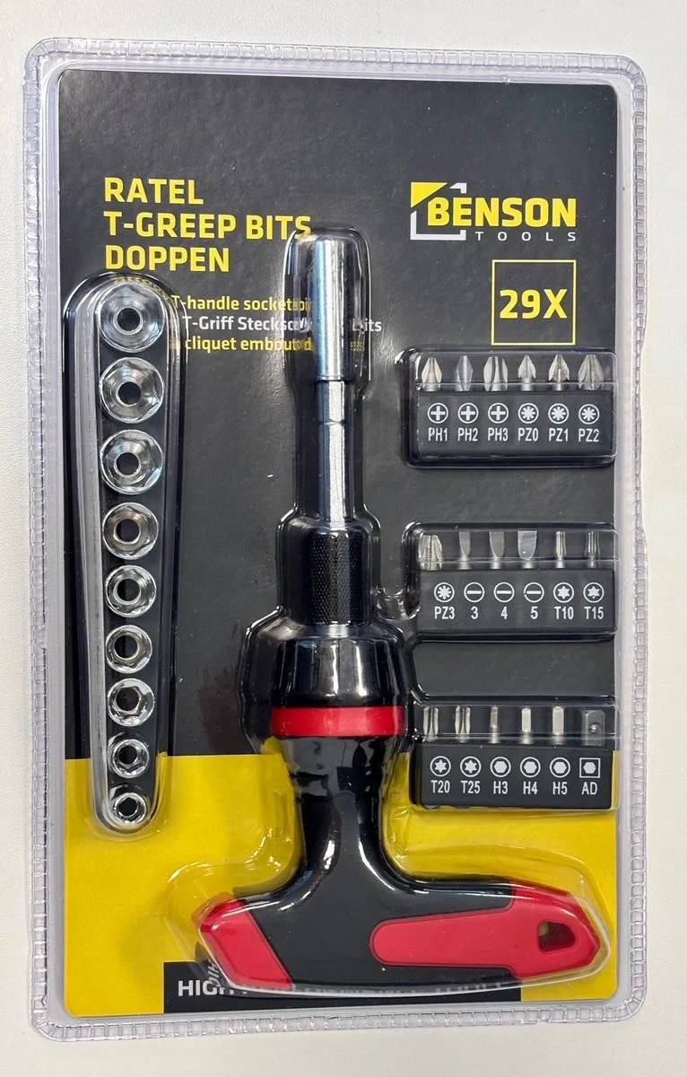 Ratel T-greep bits doppen 29-delig by Benson, Silver – product image