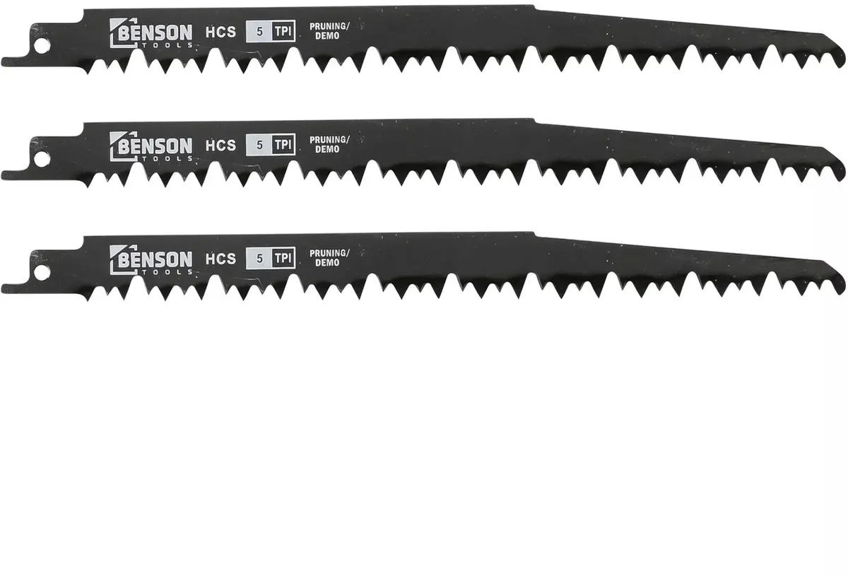 Reciprozaagbladen 3-delig hout (9"-5TPI) - 6TPI-6", 6TPI-8", 10TPI-6" en 18TPI-6" - carbon staal de Benson – image du produit