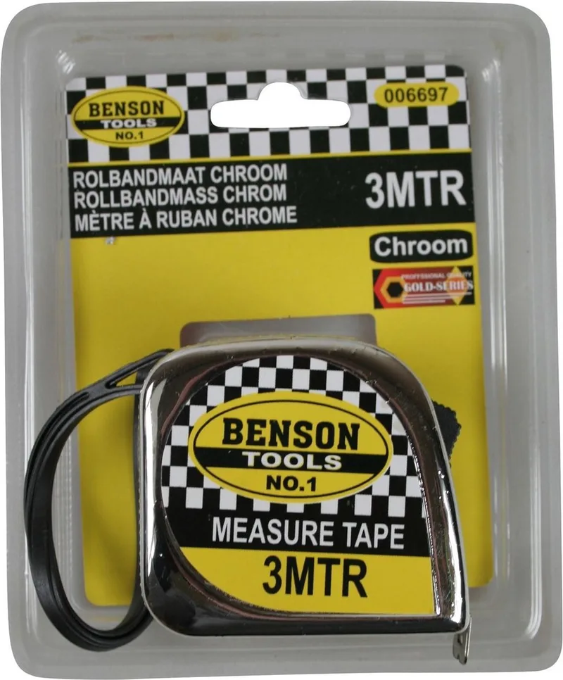 Rolmaat - Meetlint - Chroom - 3 meter - 16 mm - Slijtvast - Robuust fra Benson – produktbillede