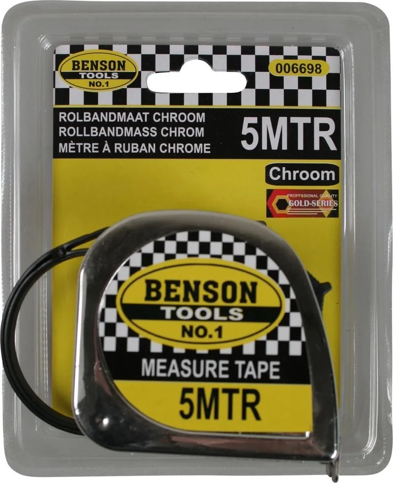 Rolmaat - Meetlint - Chroom - 5 meter - 19 mm - Duurzaam en Slijtvast de Benson – image du produit