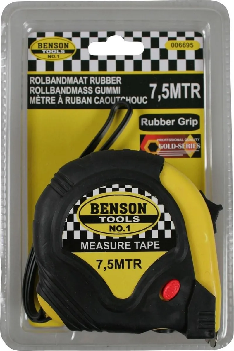 Rolmaat - Meetlint Rubber - 7.5 meter - 25 mm - Lichtgewicht - Manueel vergrendelsysteem von Benson – Produktbild