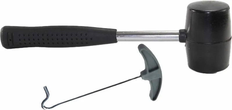 Rubberen hamer met stalen steel - 29 cm - inclusief tent haringen uittrekker - campinghamer - Kamperen en outdoor artikelen fra Benson, Sort – produktbillede