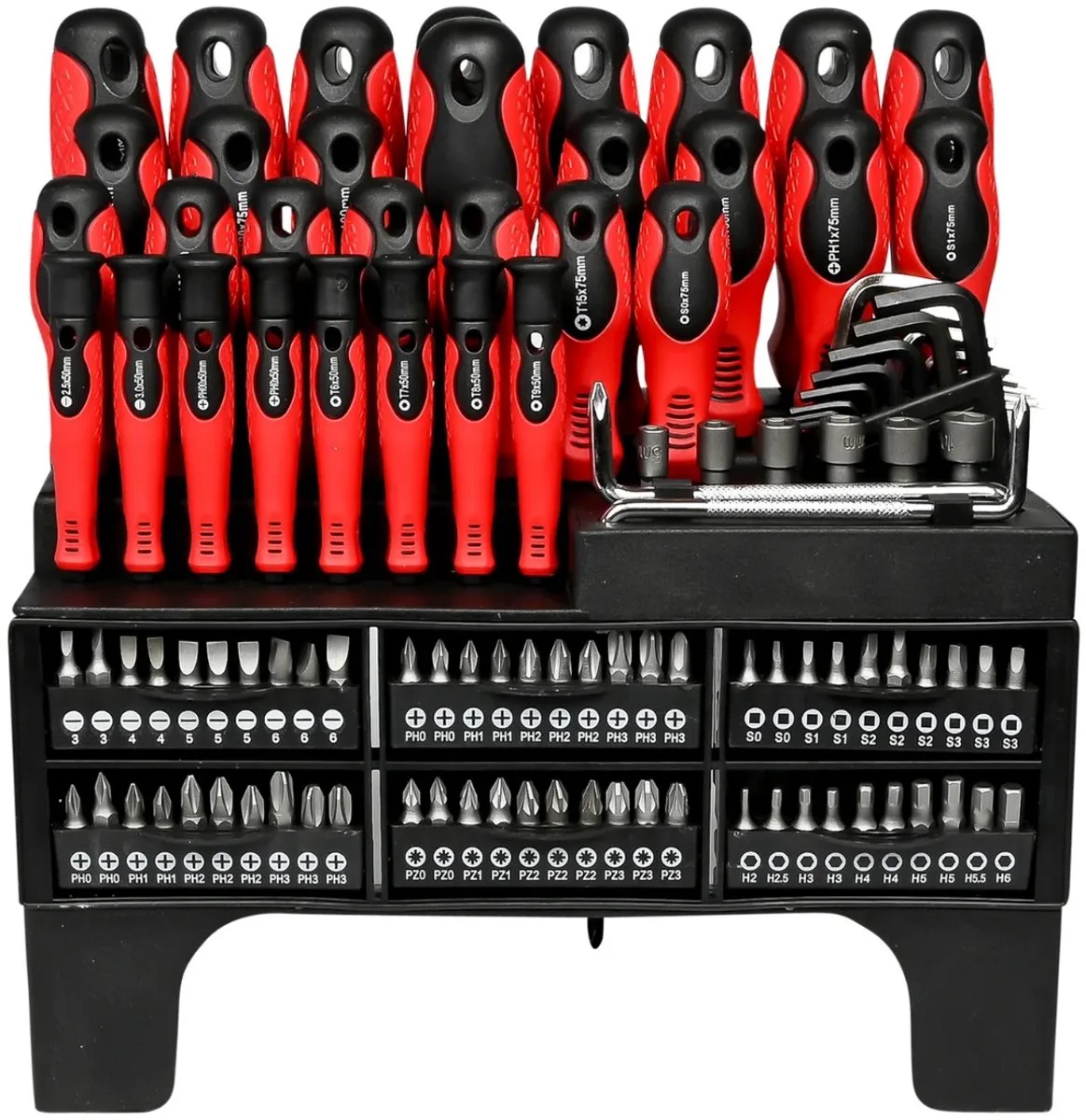 Schroevendraaier en bit set in rek 116-delig - 10 mm - 25 mm - 5 mm - 6 mm van Benson, Rood – productafbeelding