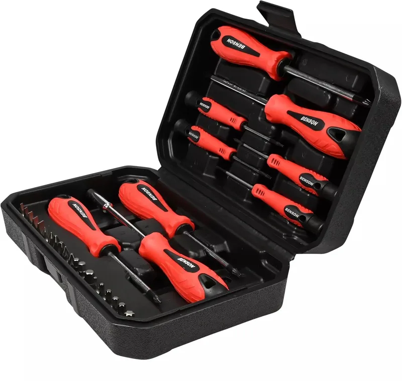 Schroevendraaier set in box 29-delig - met handvat - 00x 50 mm - 000x 50 mm - 25 mm - 6x 100 mm - 7 mm von Benson, Schwarz – Produktbild