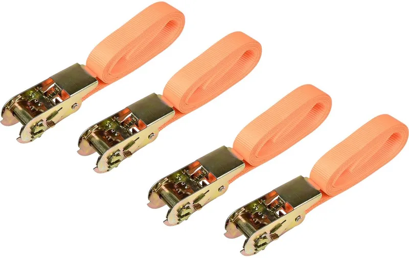 Spanbanden set - 4x stuks - polyester - 3,5 m - met ratel en haken de Benson, Orange – image du produit