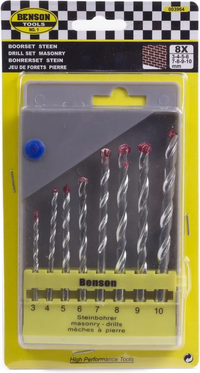 Steenboorset - 8-delig - Hoogwaardig staal - 3-10 mm - Inclusief cassette von Benson – Produktbild