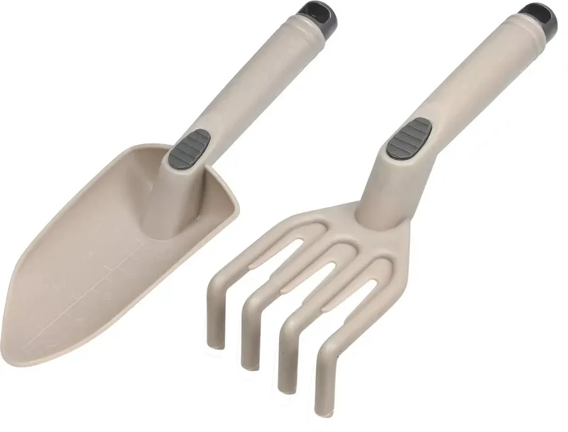 Tuingereedschap set - 2-delig - beige - kunststof - hark en schep - handgereedschap van Benson – productafbeelding