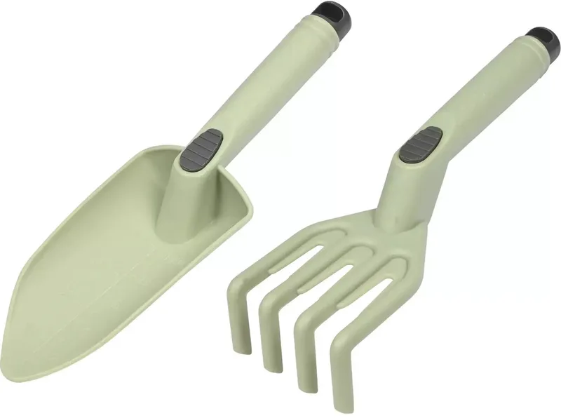 Tuingereedschap set - 2-delig - groen - kunststof - hark en schep - handgereedschap de Benson – image du produit