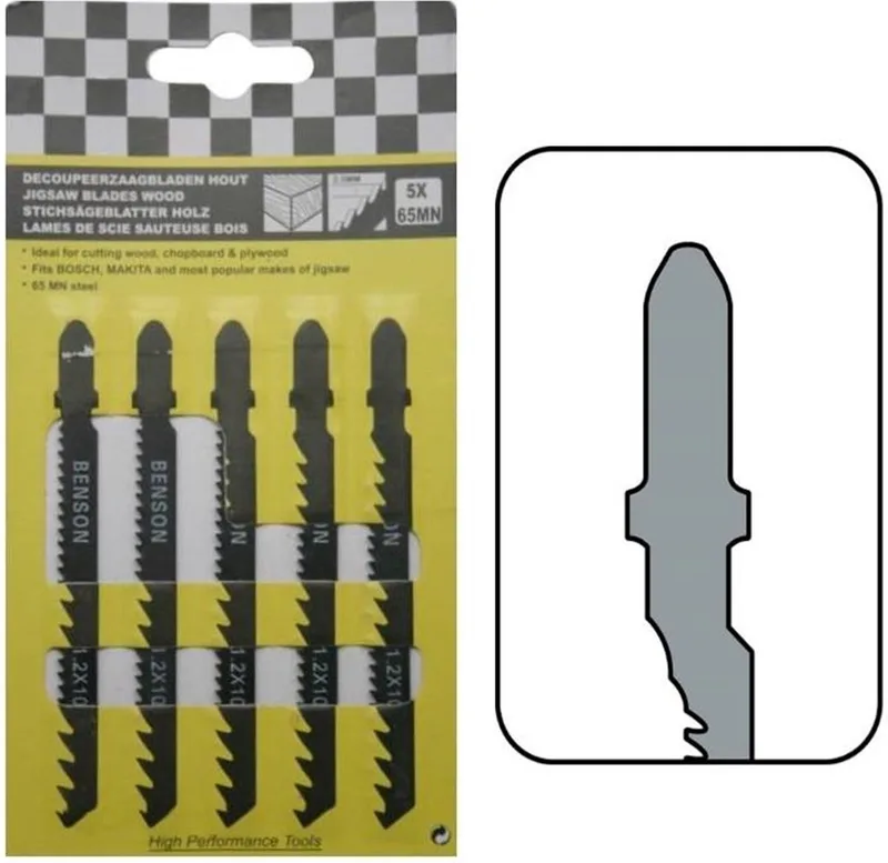 Universele decoupeerzaagbladen - T-schacht - hout - 5 stuks - 100 mm - inclusief opbergbox de Benson – image du produit