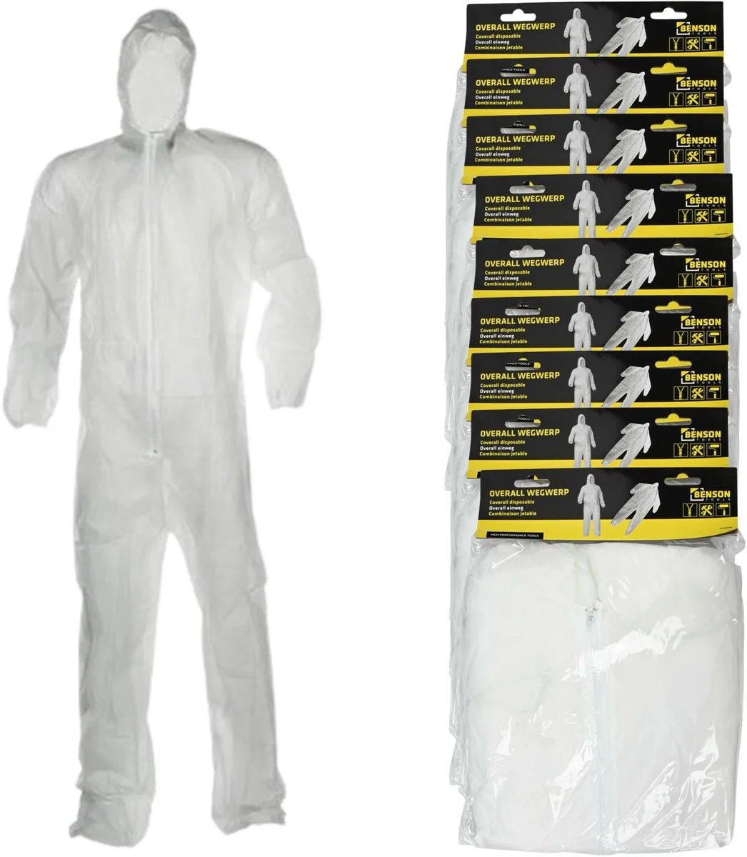 Wegwerp schilders / klussers overall - 10x - one size - Klus overalls voor volwassenen - kunststof by Benson, Transparent – product image