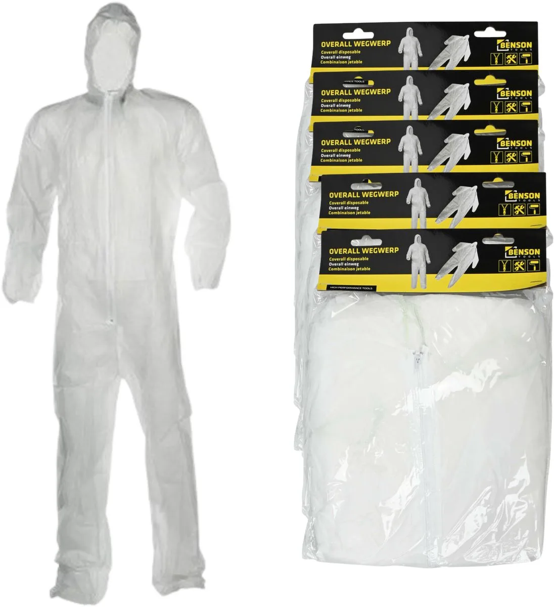 Wegwerp schilders / klussers overall - 6x - one size - Klus overalls voor volwassenen - kunststof de Benson, Blanc – image du produit