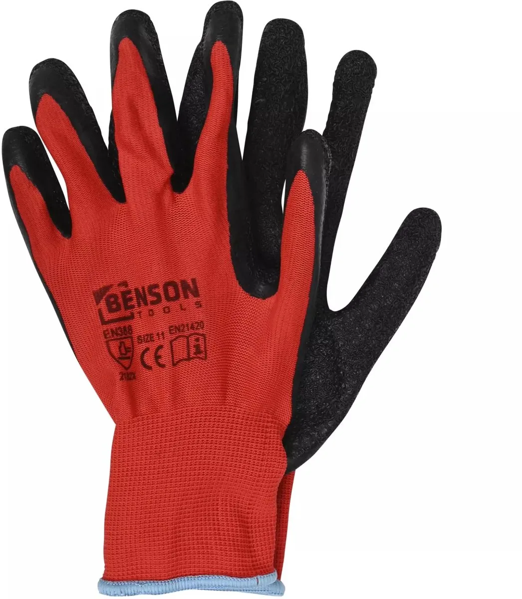Werkhandschoenen latex crinkle rood zwart - EN 388 - EN21420 de Benson, Rouge, 11 – image du produit