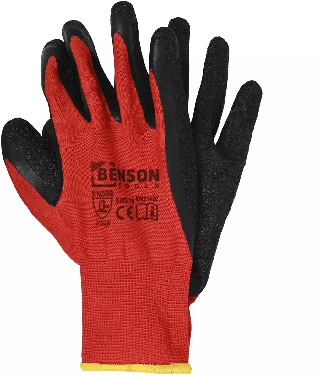 Werkhandschoenen latex crinkle rood zwart - EN 388 - EN21420 de Benson, Rouge, 10 – image du produit