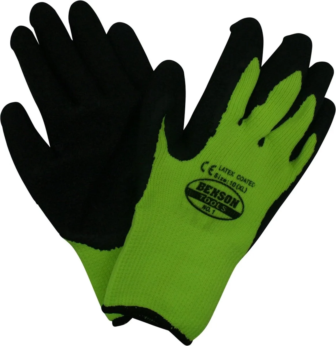 Werkhandschoenen Latex Grip Gebreide Neon - Geel - XL - 1 paar van Benson, Neon-geel, Zwart, 10 – productafbeelding