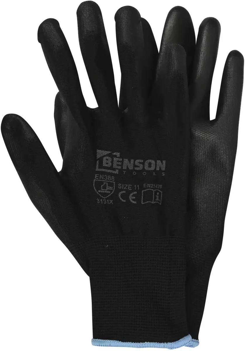 Werkhandschoenen PU palm zwart - EN 388 - EN21420 von Benson, Schwarz, 11 – Produktbild
