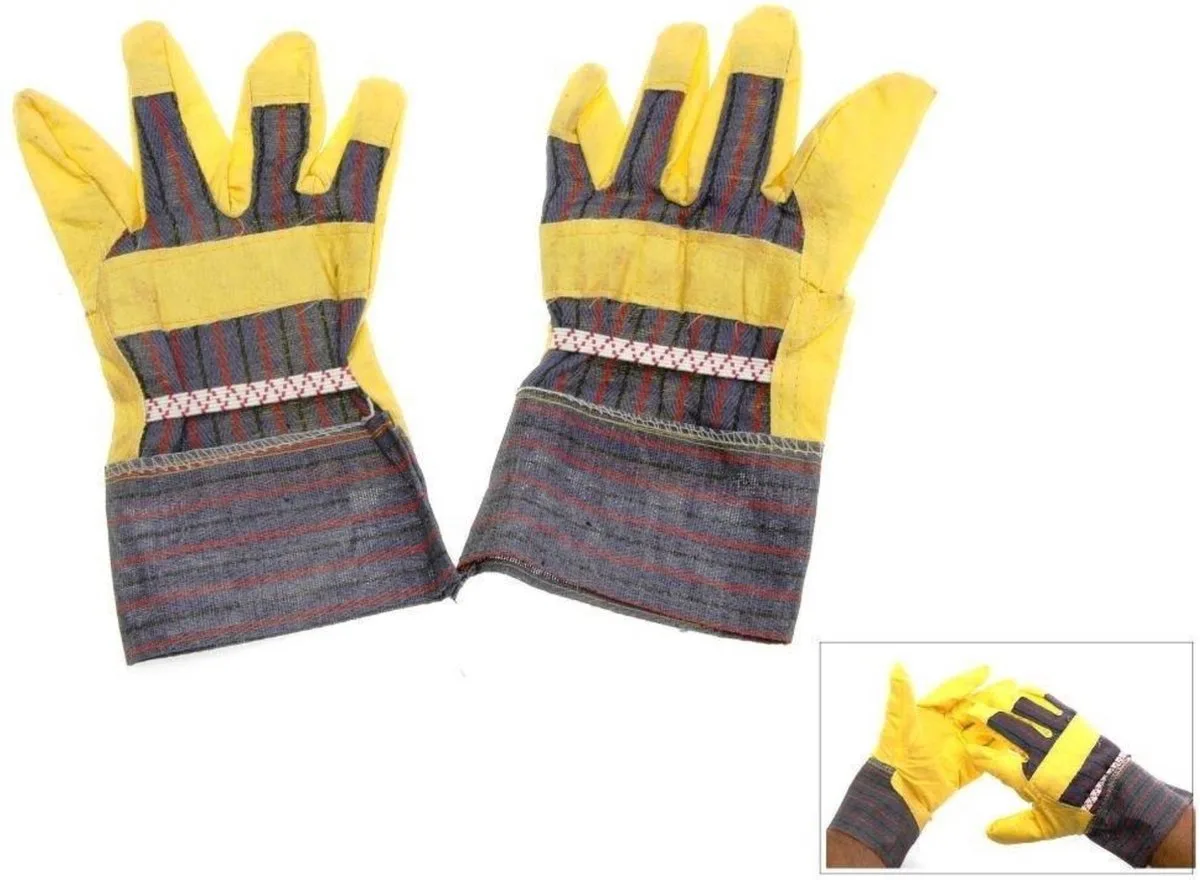 Werkhandschoenen splitleder - extra polsbescherming - set by Benson, Yellow, Grey, 10.5 – product image