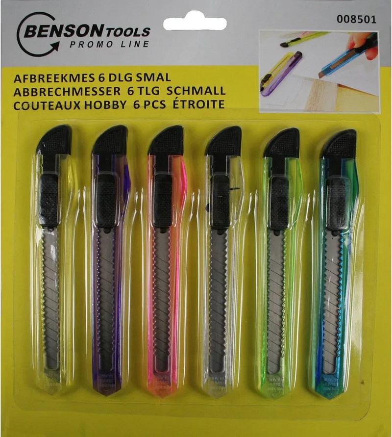 werkmes - Afbreekmes - Snijmes - 9 mm - Kleur - 6 stuks de Benson, Multicolore – image du produit