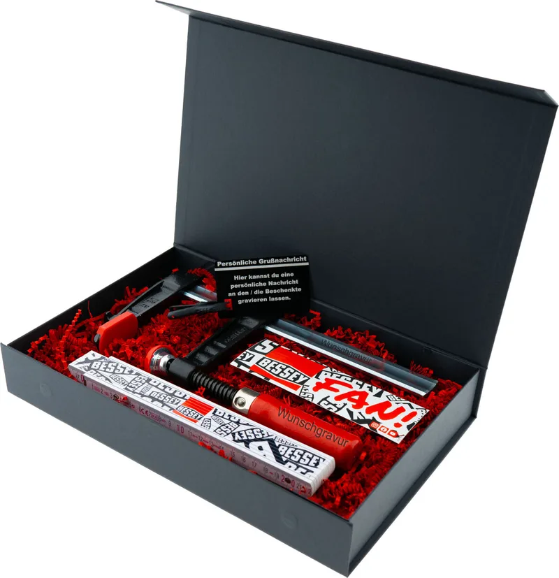 Geschenkbox Schraubzwinge TG20 mit Gravur inkl. Clippix XC1 Federzwinge & Zollstock | Exklusives personalisiertes Handwerker Geschenk de Bessey – image du produit