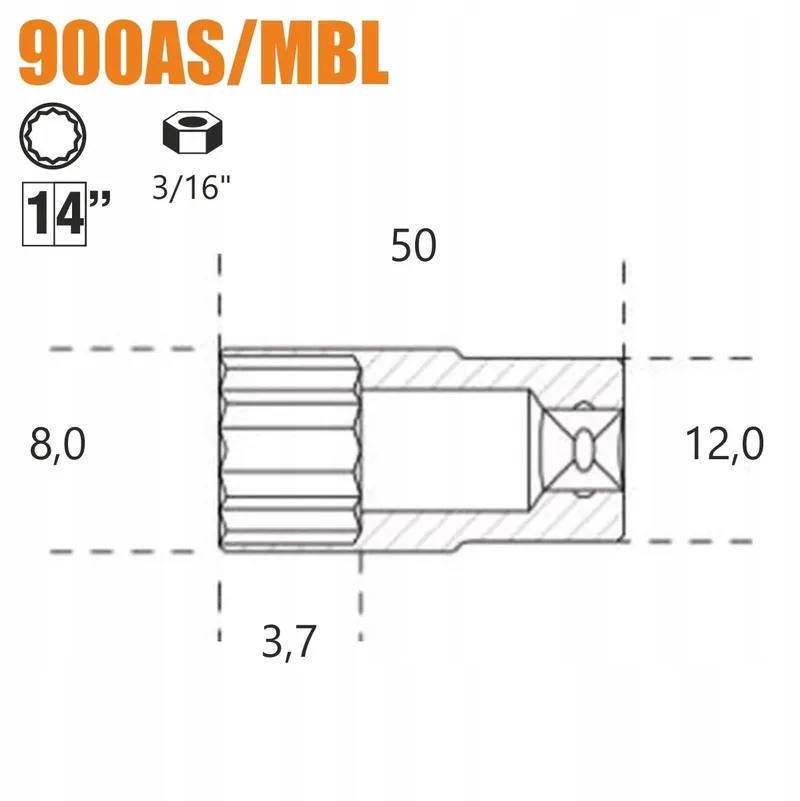 Beta 12-kant dopsleutel 1/4" 3/16" inch - lange versie by Beta – product image