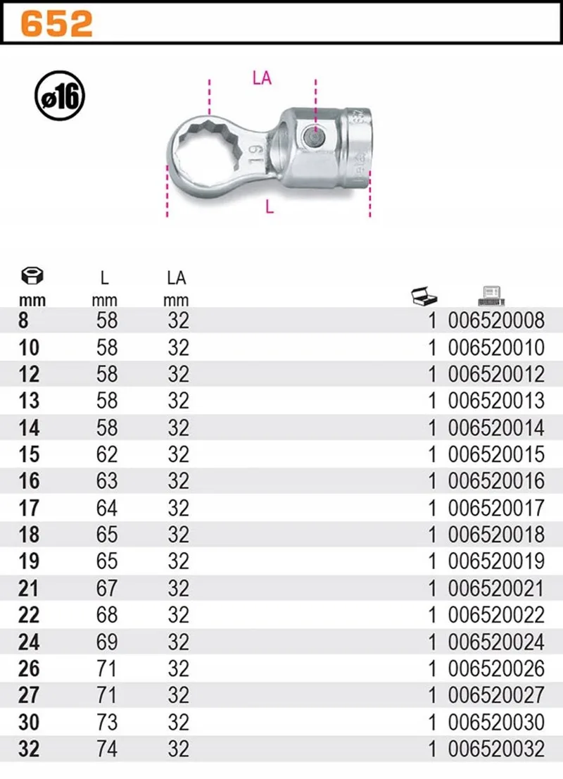 Beta 652/8 Koppeling met ringsleutel voor 16mm aandrijfassen, 8mm by Beta – product image