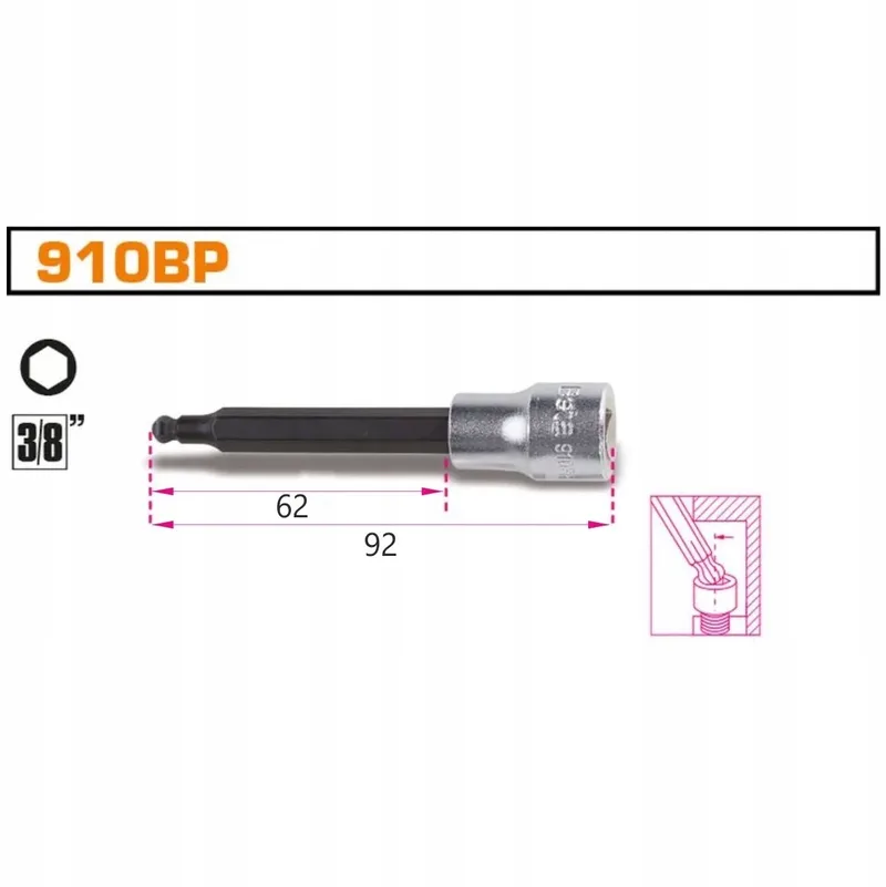 Beta 910BP/4L dopsleutel 3/8" 4 mm zeskant kogelkop von Beta – Produktbild