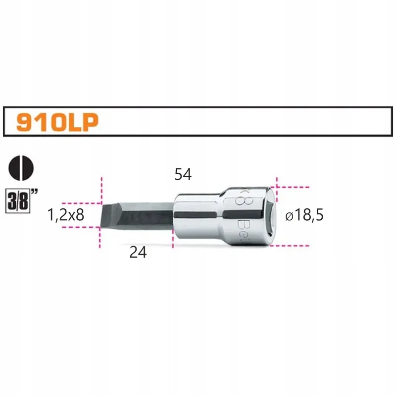 Dopslag 3/8" Platte Schroevendraaier Bit 1.2x8mm från Beta – produktbild