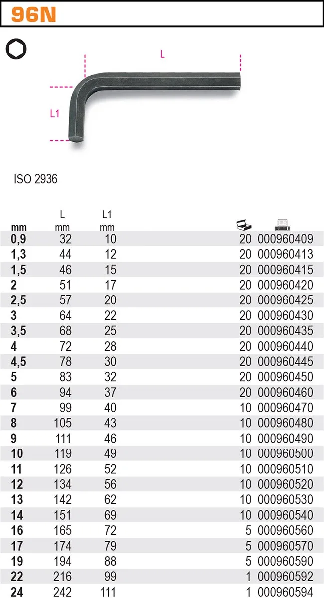 Inbussleutel 96N/4 Hoek 4mm - Professioneel Gereedschap by Beta – product image