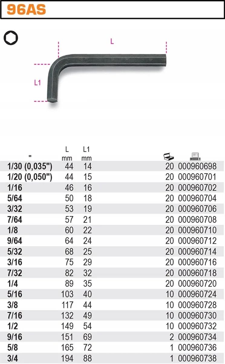 inbussleutel Inch 1/30" - 96AS/1/30 de Beta – image du produit