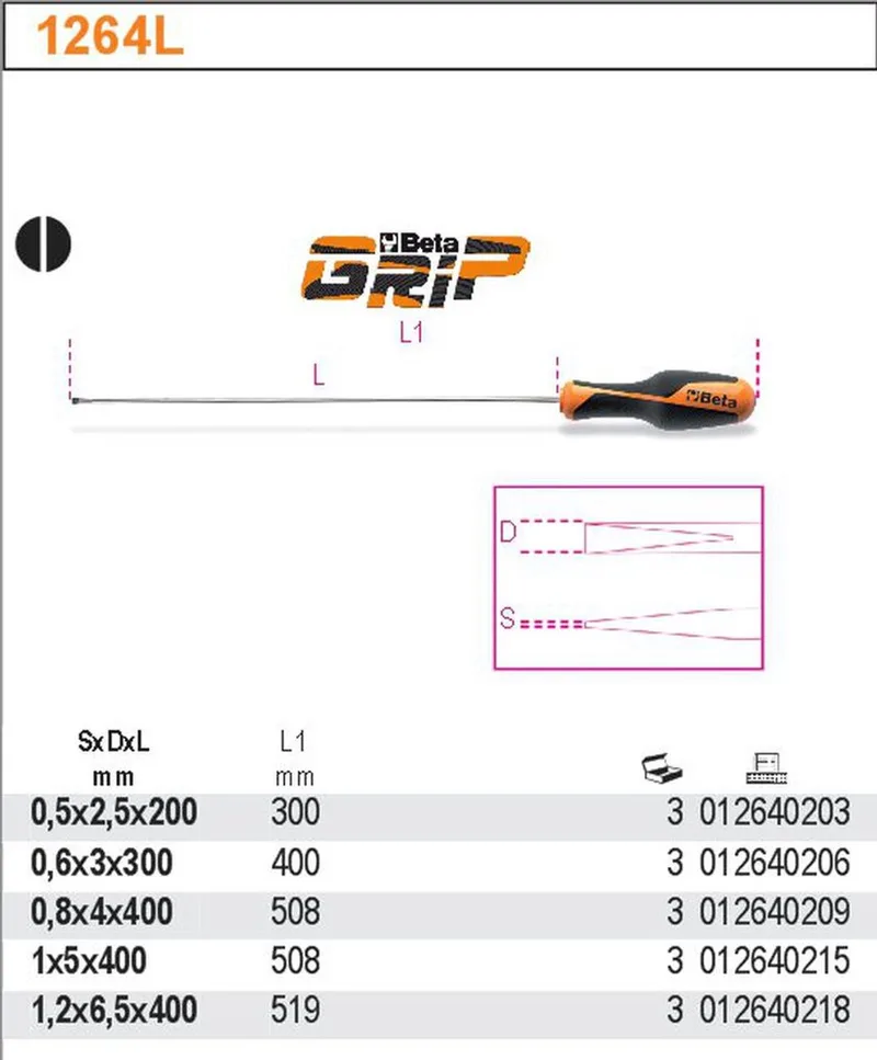 Platte Schroevendraaier 1264L 5 x 400 mm lang de Beta – image du produit