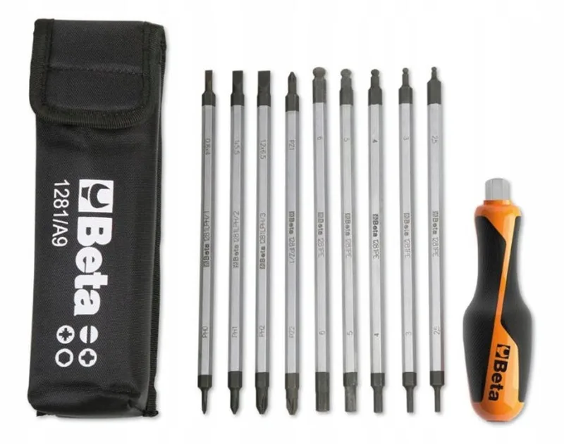 Schroevendraaierset met 9 Dubbelzijdige Bits en Handvat by Beta, Orange – product image