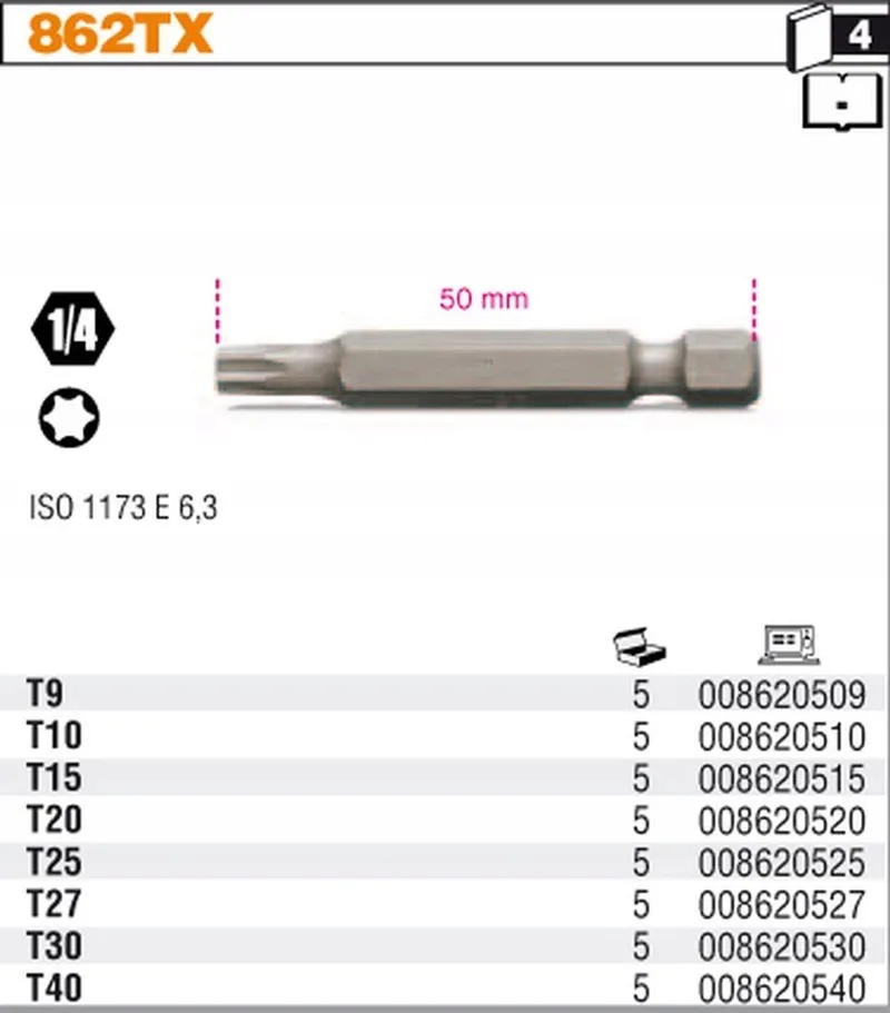 Torx Bit 1/4" T25 x 50mm - Kwaliteit Gereedschap von Beta – Produktbild