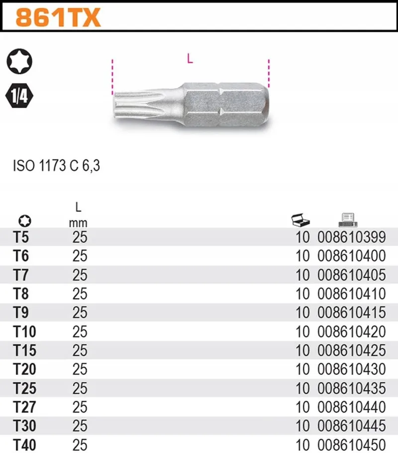 Torx Bit Dopsluiting 1/4" T25, Lengte 25 mm van Beta – productafbeelding