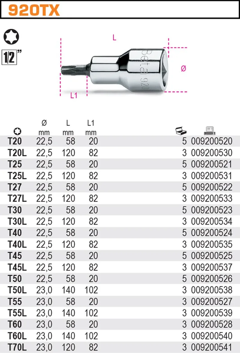 Torx Dop 1/2" T30 - Professioneel Gereedschap van Beta – productafbeelding
