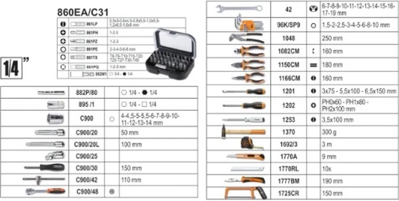 Worker 100-delige Gereedschapset 1/4'' in Koffer de Beta, Noir – image du produit