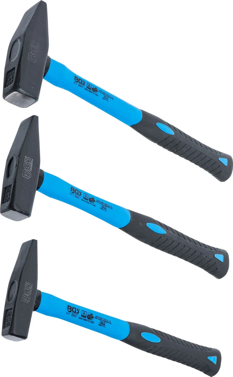 3 x Schlosserhammer Set 300g 500g 800g mit Fiberglasstiel DIN 1041 van BGS technic – productafbeelding
