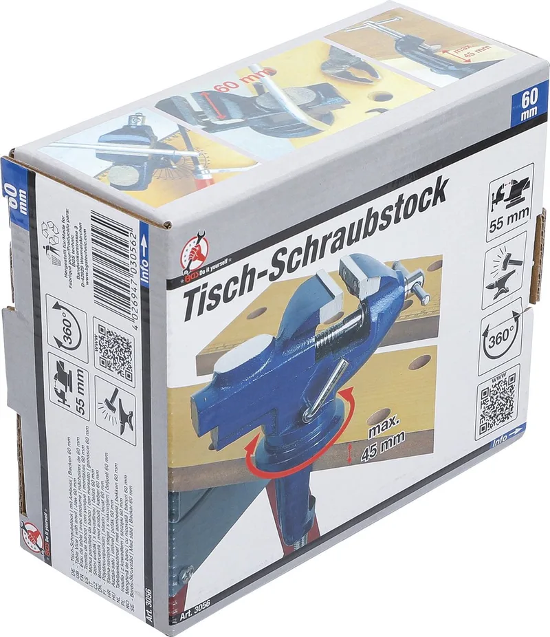 Bankschroef - 60 mm - Gekartelde bek - Draaimechanisme 360 graden - Vaste en beweegbare bek de BGS technic – image du produit