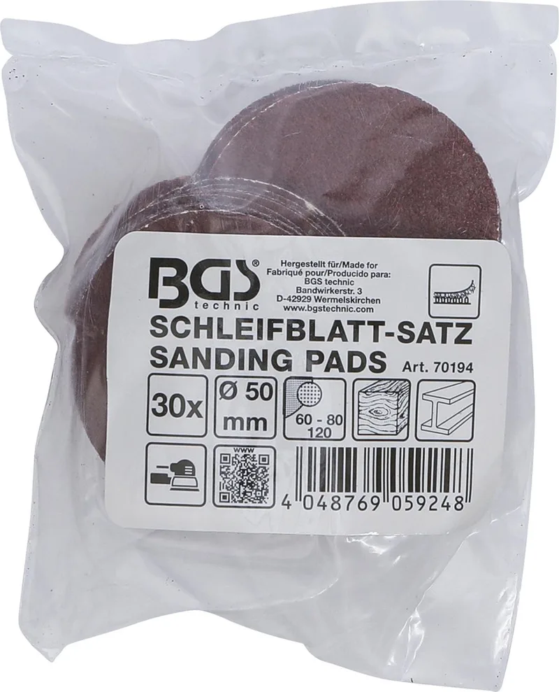 BGS - 30 x - Rond schuurpapier - voor exentrische ronde schuurmachine - Ø 50 mm | K 60 - 80 - 120 | 30 stuks - BGS70194 de BGS technic – image du produit