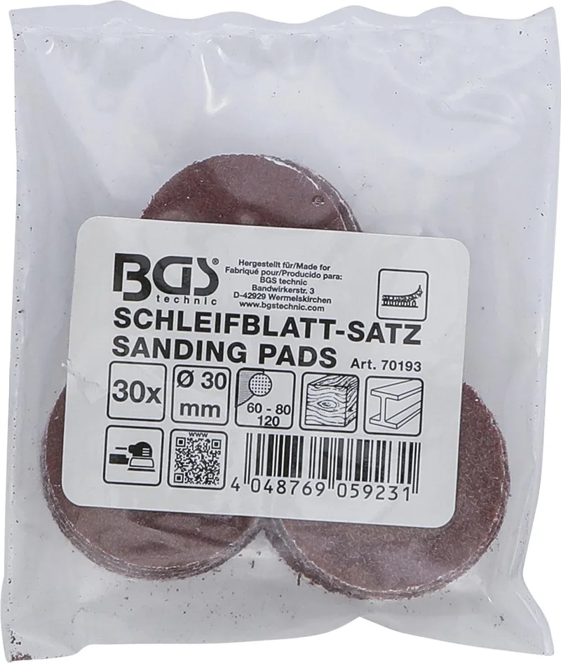 BGS Schleifblatt-Satz für Exzenterschleifer Ø 30 mm K 60 - 80 - 120 30-tlg. von BGS technic – Produktbild