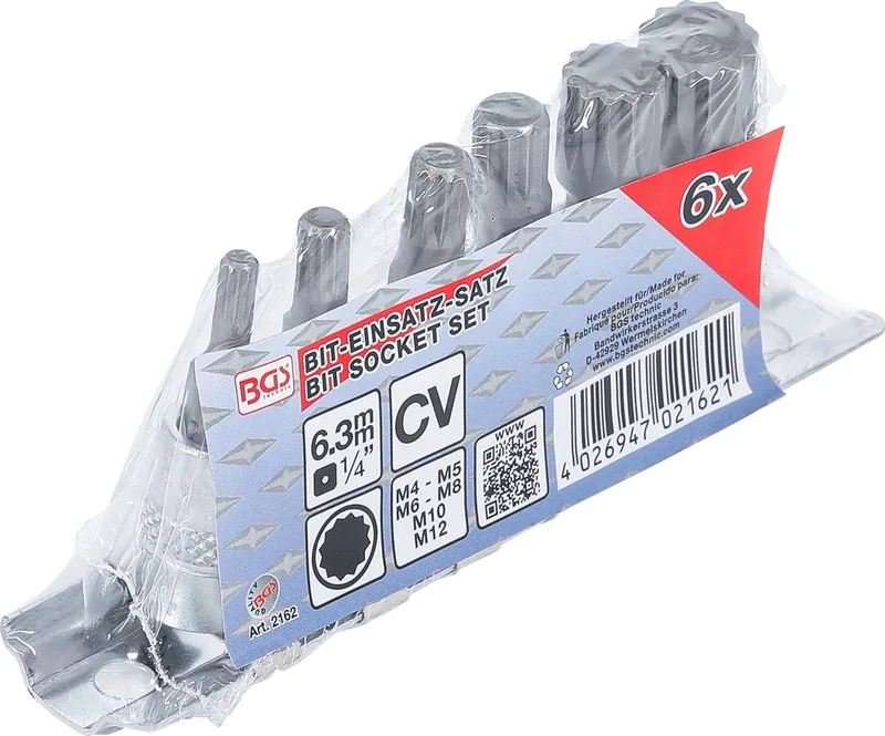 BGS Bit-Einsatz-Satz Antrieb Innenvierkant 6,3 mm Innenvielzahn (für XZN) M4 - M12 6-tlg. von BGS technic – Produktbild