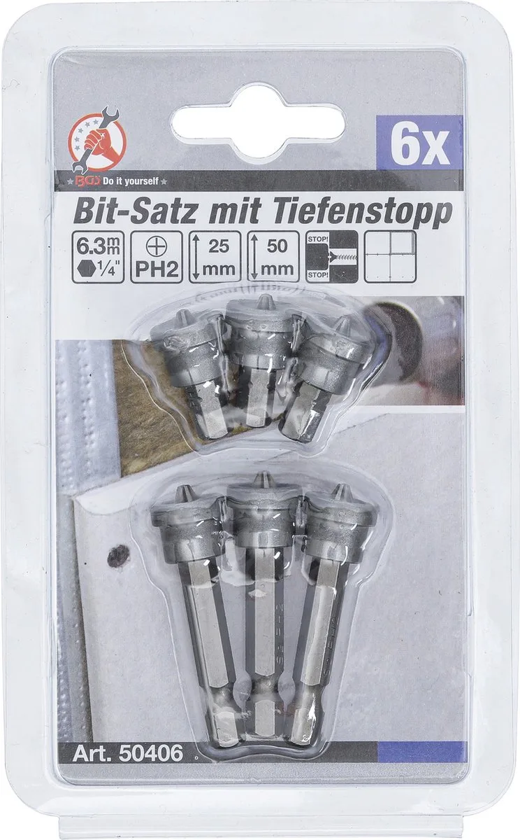 Bitset met dieptestop voor gipslaten PH2, 6 delig by BGS technic – product image